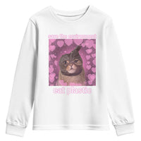 Save The Environment Eat Plastic Youth Sweatshirt Funny Cute Cat Meme - Wonder Print Shop