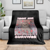 Tummy Ache Survivor Throw Blanket Funny Cute Cat Meme - Wonder Print Shop