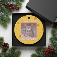Tummy Ache Survivor Ceramic Ornament Funny Cute Cat Meme - Wonder Print Shop