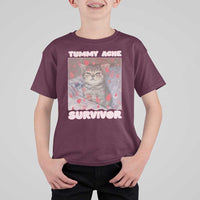 Tummy Ache Survivor T Shirt For Kid Funny Cute Cat Meme - Wonder Print Shop