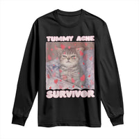 Tummy Ache Survivor Long Sleeve Shirt Funny Cute Cat Meme - Wonder Print Shop
