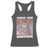 Tummy Ache Survivor Racerback Tank Top Funny Cute Cat Meme - Wonder Print Shop