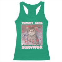 Tummy Ache Survivor Racerback Tank Top Funny Cute Cat Meme - Wonder Print Shop