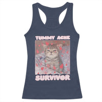 Tummy Ache Survivor Racerback Tank Top Funny Cute Cat Meme - Wonder Print Shop