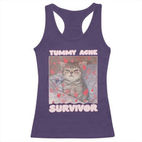 Tummy Ache Survivor Racerback Tank Top Funny Cute Cat Meme - Wonder Print Shop