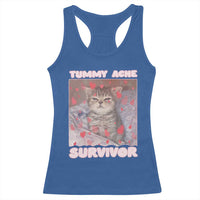 Tummy Ache Survivor Racerback Tank Top Funny Cute Cat Meme - Wonder Print Shop