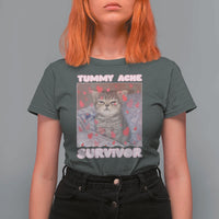 Tummy Ache Survivor T Shirt For Women Funny Cute Cat Meme - Wonder Print Shop