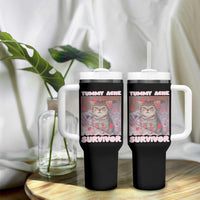 Tummy Ache Survivor Tumbler With Handle Funny Cute Cat Meme - Wonder Print Shop