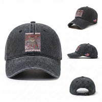 Tummy Ache Survivor Washed Cotton Baseball Cap Funny Cute Cat Meme