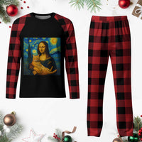 Mona Lisa Cat Starry Night Plaid Pajama Set - Wonder Print Shop