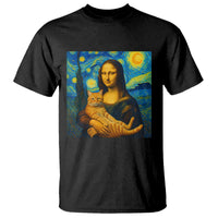 Mona Lisa Cat Starry Night T Shirt - Wonder Print Shop