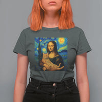 Mona Lisa Cat Starry Night T Shirt For Women - Wonder Print Shop
