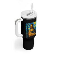 Mona Lisa Cat Starry Night Tumbler With Handle - Wonder Print Shop