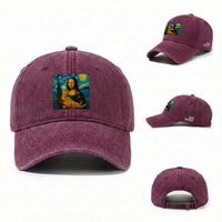 Mona Lisa Cat Starry Night Washed Cotton Baseball Cap