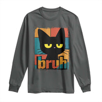 Funny Black Cat Bruh Meme Long Sleeve Shirt Funny Black Cat - Wonder Print Shop