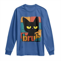 Funny Black Cat Bruh Meme Long Sleeve Shirt Funny Black Cat - Wonder Print Shop