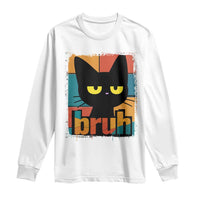 Funny Black Cat Bruh Meme Long Sleeve Shirt Funny Black Cat - Wonder Print Shop