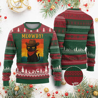 Meowdy Cowboy Cat Ugly Christmas Sweater Cute Black Kitten Country Western - Wonder Print Shop