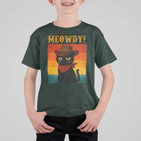 Meowdy Cowboy Cat T Shirt For Kid Cute Black Kitten Country Western - Wonder Print Shop