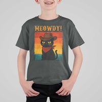 Meowdy Cowboy Cat T Shirt For Kid Cute Black Kitten Country Western - Wonder Print Shop