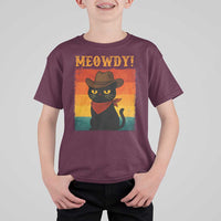 Meowdy Cowboy Cat T Shirt For Kid Cute Black Kitten Country Western - Wonder Print Shop