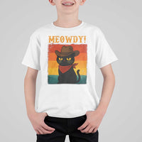 Meowdy Cowboy Cat T Shirt For Kid Cute Black Kitten Country Western - Wonder Print Shop