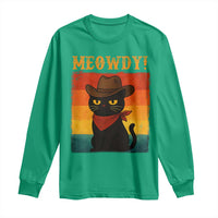 Meowdy Cowboy Cat Long Sleeve Shirt Cute Black Kitten Country Western - Wonder Print Shop