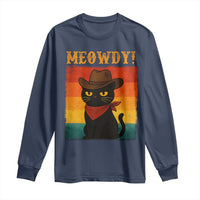 Meowdy Cowboy Cat Long Sleeve Shirt Cute Black Kitten Country Western - Wonder Print Shop