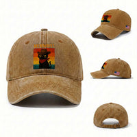 Meowdy Cowboy Cat Washed Cotton Baseball Cap Cute Black Kitten Country Western