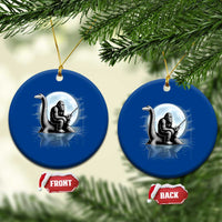 Funny Bigfoot Fishing Ceramic Ornament Sasquatch Riding Nessie Cryptid Moon Night - Wonder Print Shop