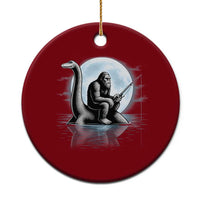 Funny Bigfoot Fishing Ceramic Ornament Sasquatch Riding Nessie Cryptid Moon Night - Wonder Print Shop