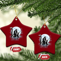 Funny Bigfoot Fishing Ceramic Ornament Sasquatch Riding Nessie Cryptid Moon Night - Wonder Print Shop