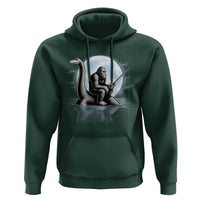 Funny Bigfoot Fishing Hoodie Sasquatch Riding Nessie Cryptid Moon Night - Wonder Print Shop