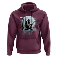 Funny Bigfoot Fishing Hoodie Sasquatch Riding Nessie Cryptid Moon Night - Wonder Print Shop