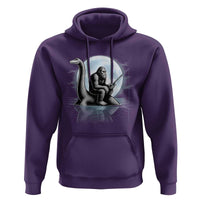 Funny Bigfoot Fishing Hoodie Sasquatch Riding Nessie Cryptid Moon Night - Wonder Print Shop