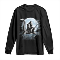 Funny Bigfoot Fishing Long Sleeve Shirt Sasquatch Riding Nessie Cryptid Moon Night - Wonder Print Shop