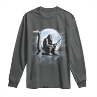Funny Bigfoot Fishing Long Sleeve Shirt Sasquatch Riding Nessie Cryptid Moon Night - Wonder Print Shop
