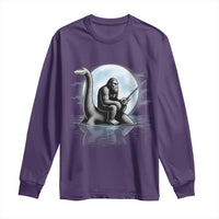 Funny Bigfoot Fishing Long Sleeve Shirt Sasquatch Riding Nessie Cryptid Moon Night - Wonder Print Shop