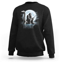 Funny Bigfoot Fishing Sweatshirt Sasquatch Riding Nessie Cryptid Moon Night - Wonder Print Shop