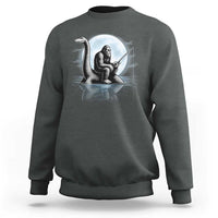 Funny Bigfoot Fishing Sweatshirt Sasquatch Riding Nessie Cryptid Moon Night - Wonder Print Shop