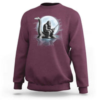 Funny Bigfoot Fishing Sweatshirt Sasquatch Riding Nessie Cryptid Moon Night - Wonder Print Shop