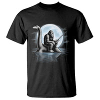 Funny Bigfoot Fishing T Shirt Sasquatch Riding Nessie Cryptid Moon Night - Wonder Print Shop