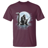 Funny Bigfoot Fishing T Shirt Sasquatch Riding Nessie Cryptid Moon Night - Wonder Print Shop