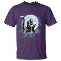 Funny Bigfoot Fishing T Shirt Sasquatch Riding Nessie Cryptid Moon Night - Wonder Print Shop