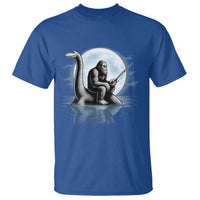 Funny Bigfoot Fishing T Shirt Sasquatch Riding Nessie Cryptid Moon Night - Wonder Print Shop