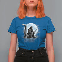 Funny Bigfoot Fishing T Shirt For Women Sasquatch Riding Nessie Cryptid Moon Night - Wonder Print Shop