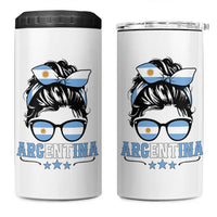 Argentina Messy Bun Proud Argentinian Flag 4 in 1 Can Cooler Tumbler