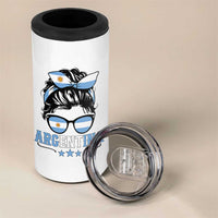 Argentina Messy Bun Proud Argentinian Flag 4 in 1 Can Cooler Tumbler