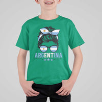 Argentina Messy Bun Proud Argentinian Flag T Shirt For Kid