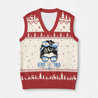 Argentina Messy Bun Proud Argentinian Flag V-Neck Knit Sweater Vest